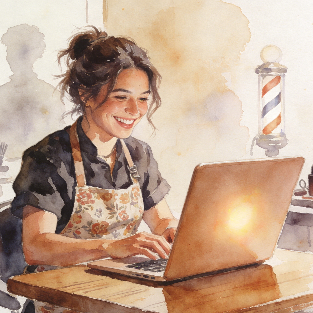 Barber using computer